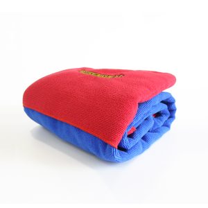 Dog drying towel blue and red